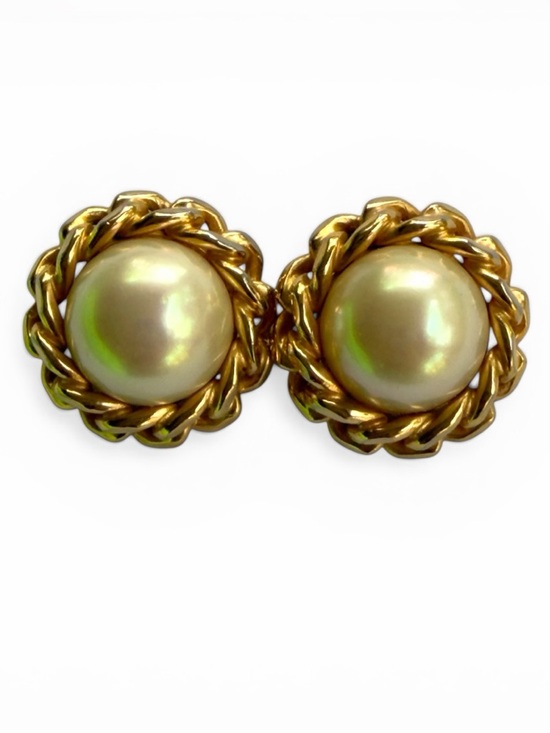 Dior Jewelry - Vintage Christian Dior Pearl Clip-On Earrings Gold Rope Signed Designer